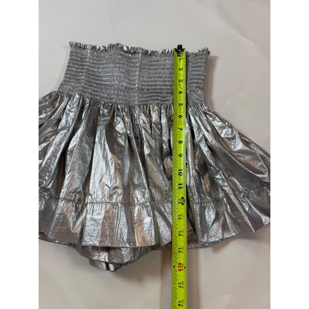 Koch Metallic Silver Smocked High-Waist Shorts Size S USA-Made Shiny (bin S113) - Picture 6 of 7